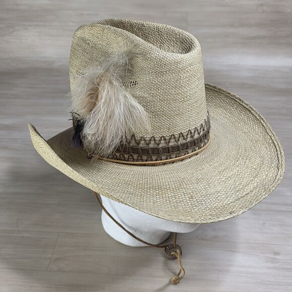 Vintage Stetson‎ Roadrunner Bryantcote Straw Cowboy Hat Size 7 Stampede Strap